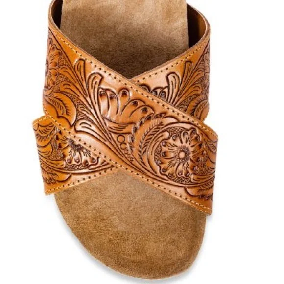 New Release Amazing Myra Bag Handmade Tooled Genuine Leather Spring Sandals - Picture 9 of 11